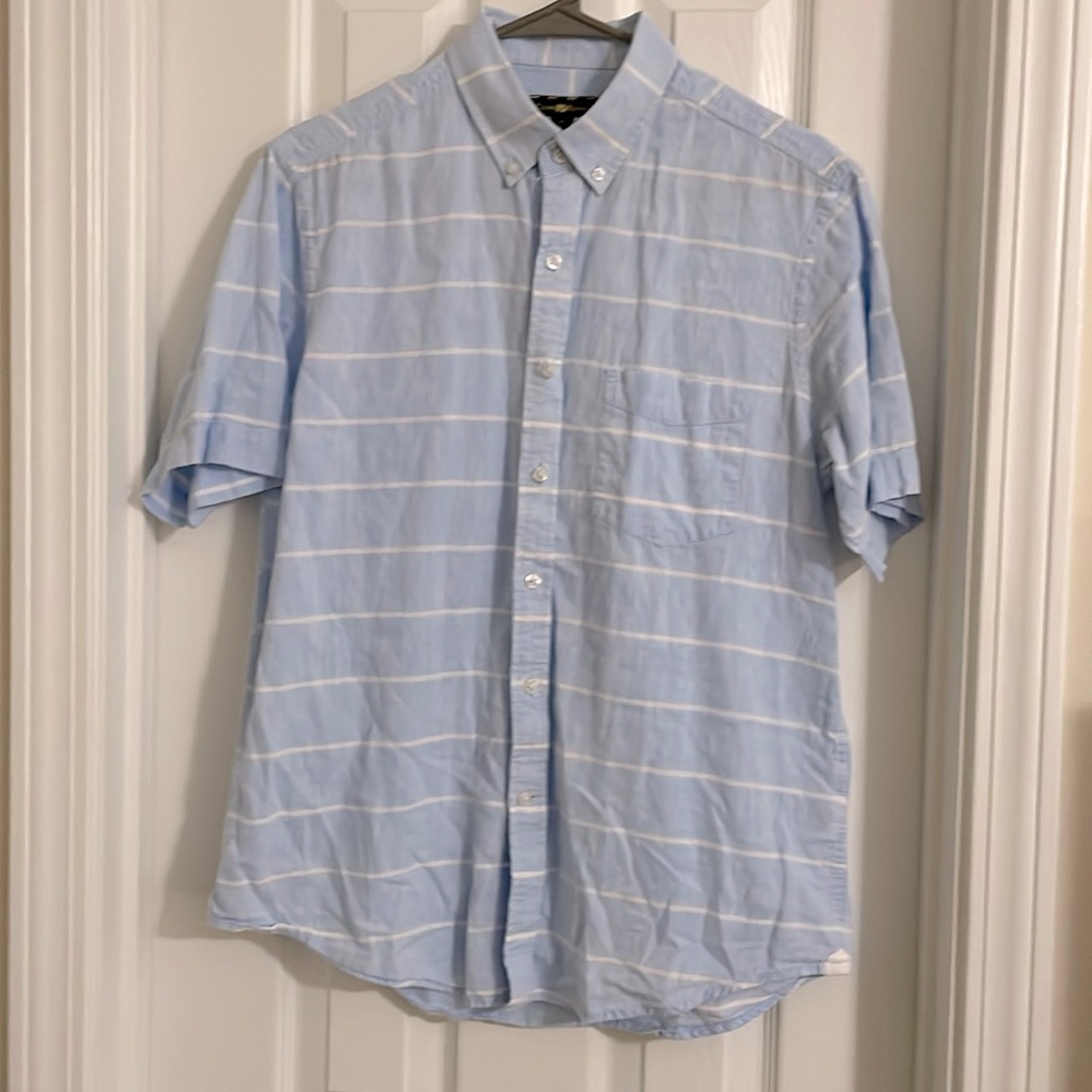 Club Room Striped Button-down Short Sleeve Shirt - Light Blue